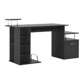 ProperAV Extra Computer Desk Workstation Wood Laptop Table with Drawer Shelves - Black