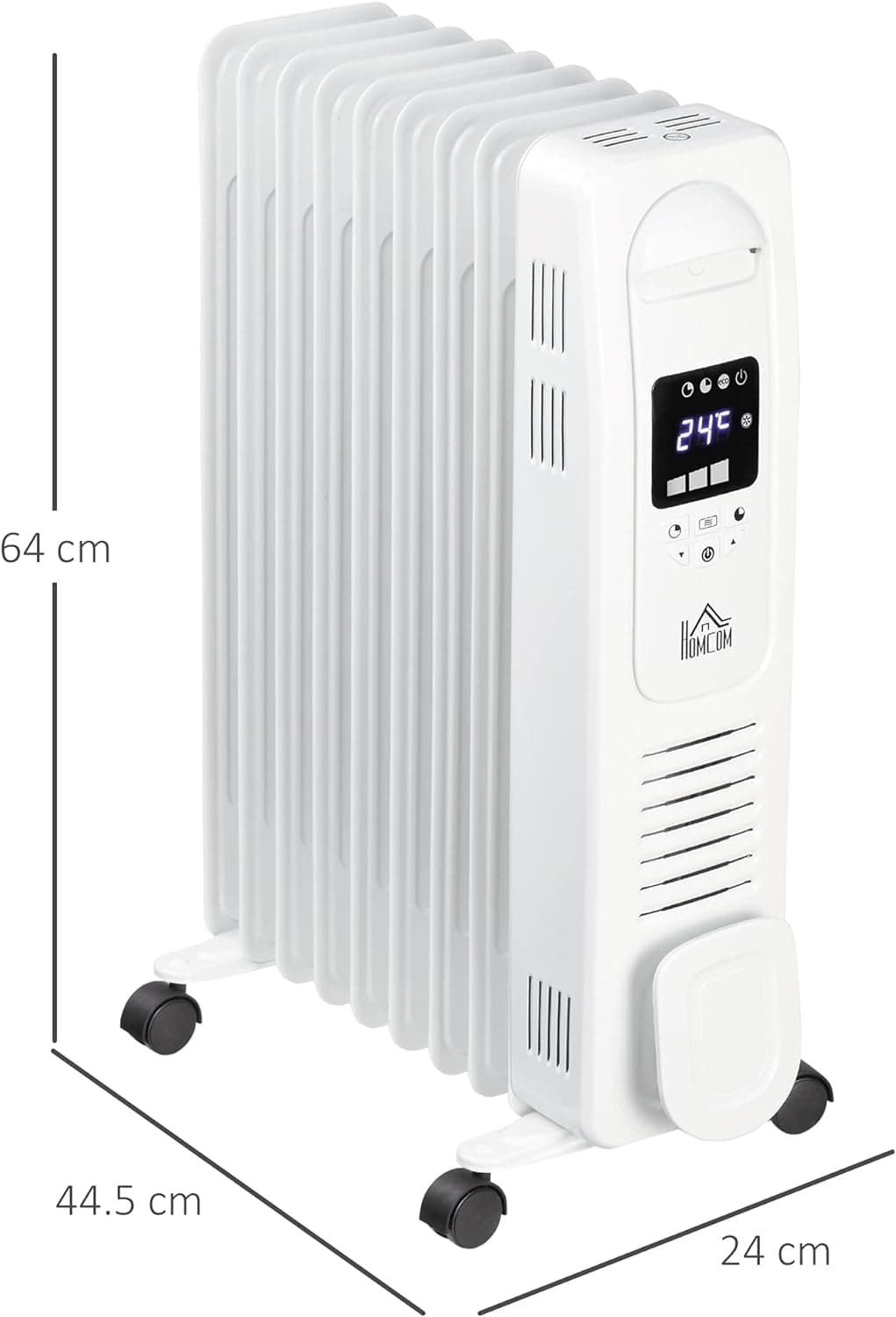 Maplin Plus 2180W Digital 9 Fin Portable Electric Oil Filled Radiator with LED Display, Timer, 3 Heat Settings, Safety Cut-Off & Remote Control