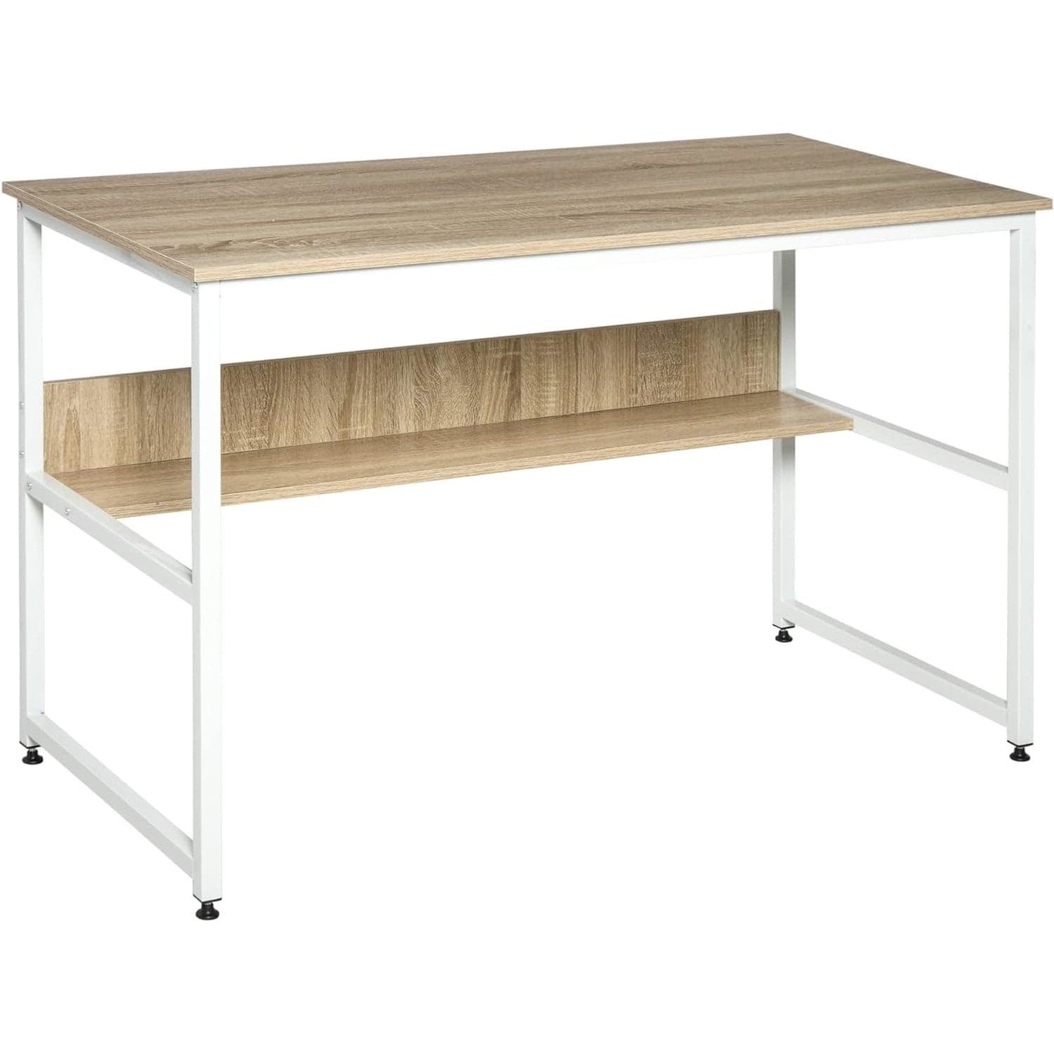 ProperAV Extra 120 x 60cm Home Office Desk with Storage Shelf & Metal Frame White & Oak