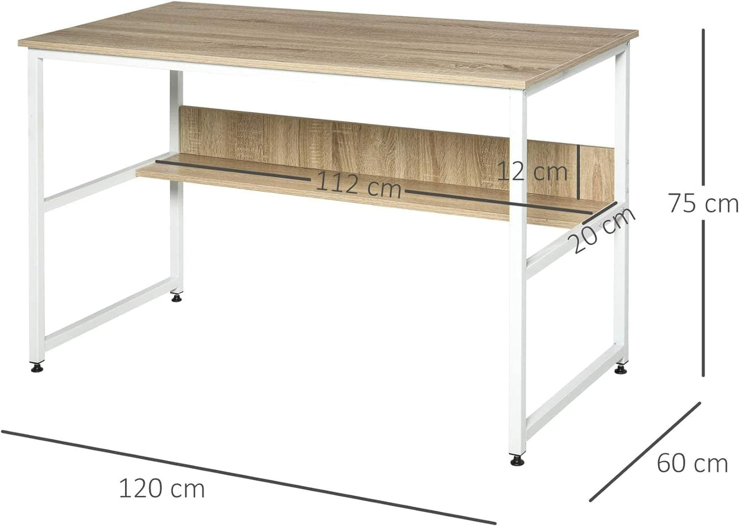 ProperAV Extra 120 x 60cm Home Office Desk with Storage Shelf & Metal Frame