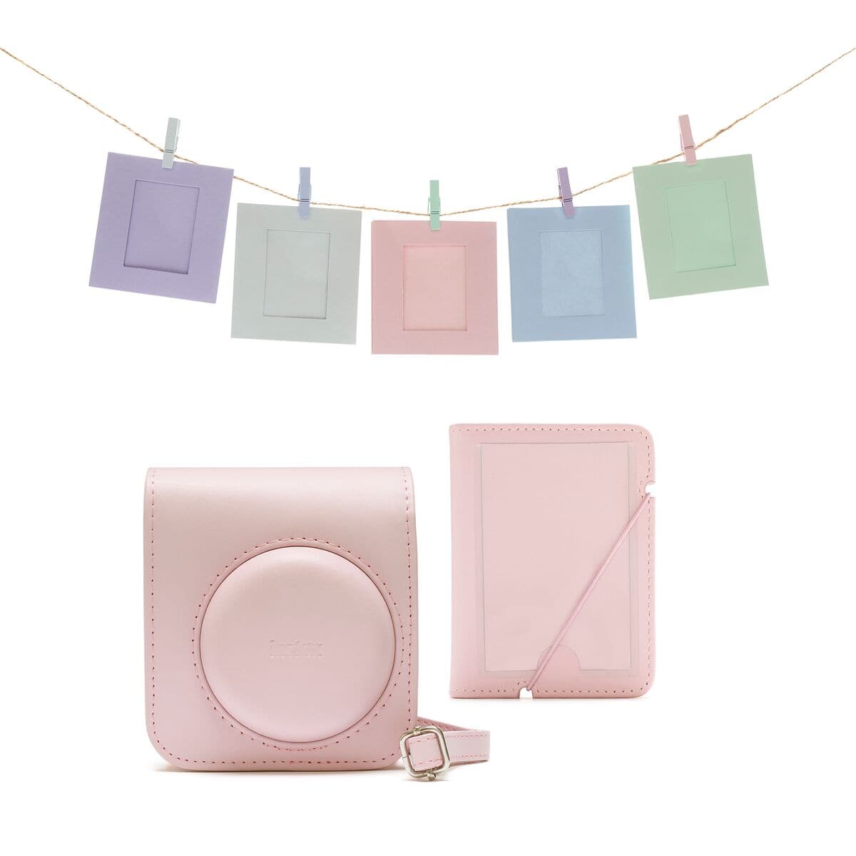 Fujifilm Instax Mini 12 Accessory Kit with Case, Photo Album, Hanging Cards & Pegs Pink