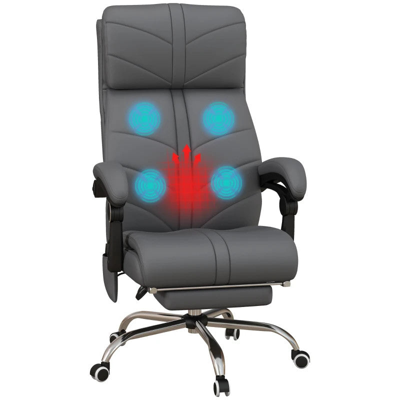 ProperAV Extra PU Leather Heated Vibrating Massage Executive Office Chair with Footrest - Grey