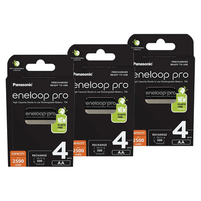 Panasonic ENELOOP PRO 1.2V 2500mAh Ni-Mh Rechargeable AA Batteries - Pack of 12