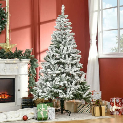 HOMCOM 6ft Snow Flocked Artificial Christmas Tree with Steel Base - Green