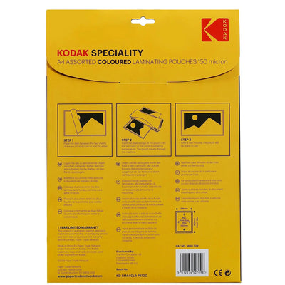 Kodak Speciality Assorted 150 Micron Coloured A4 Laminating Pouches - Pack of 12