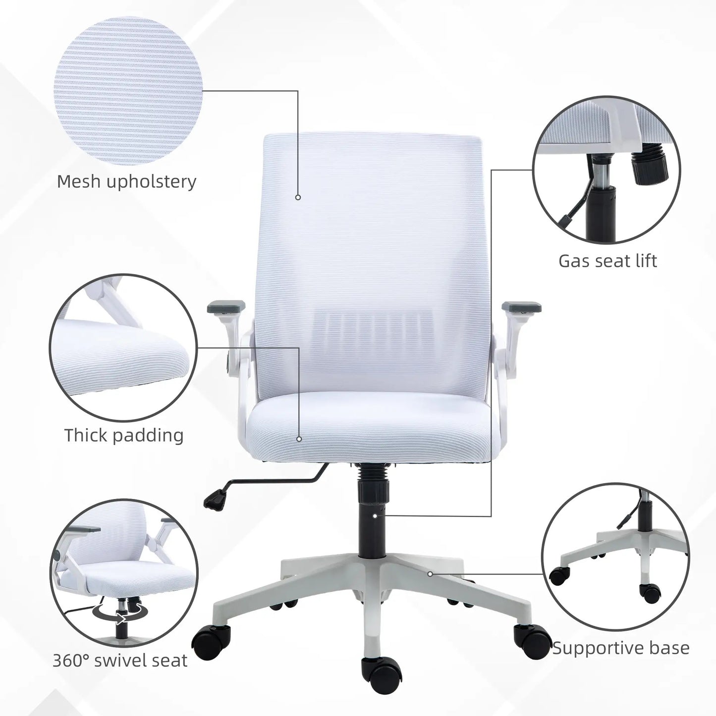 ProperAV Extra Mesh Ergonomic Office Chair with Lumbar Support & Flip-Up Arms