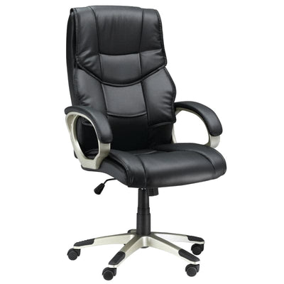 ProperAV Extra High Back Faux Leather Adjustable Height Swivel Executive Office Chair with Rocking Function Black