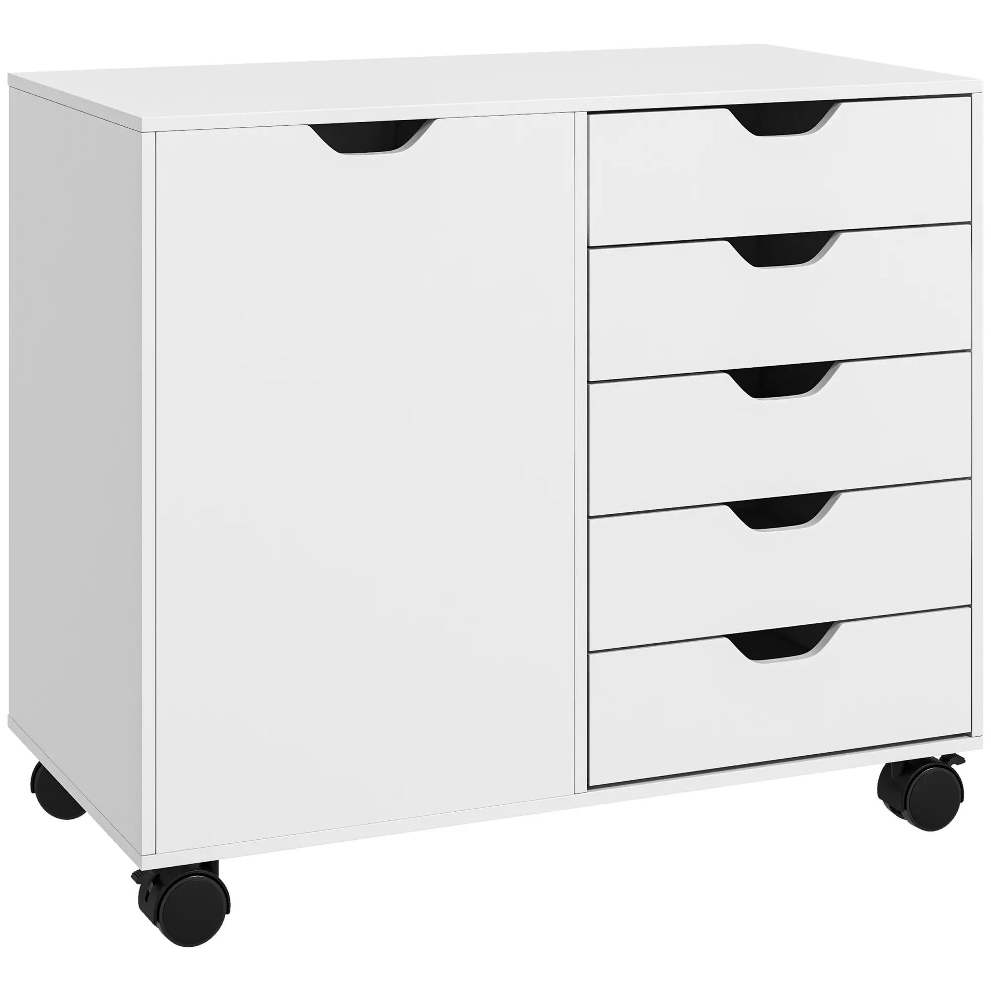 ProperAV Extra Modern Mobile 5-Drawer Cabinet with Door - White