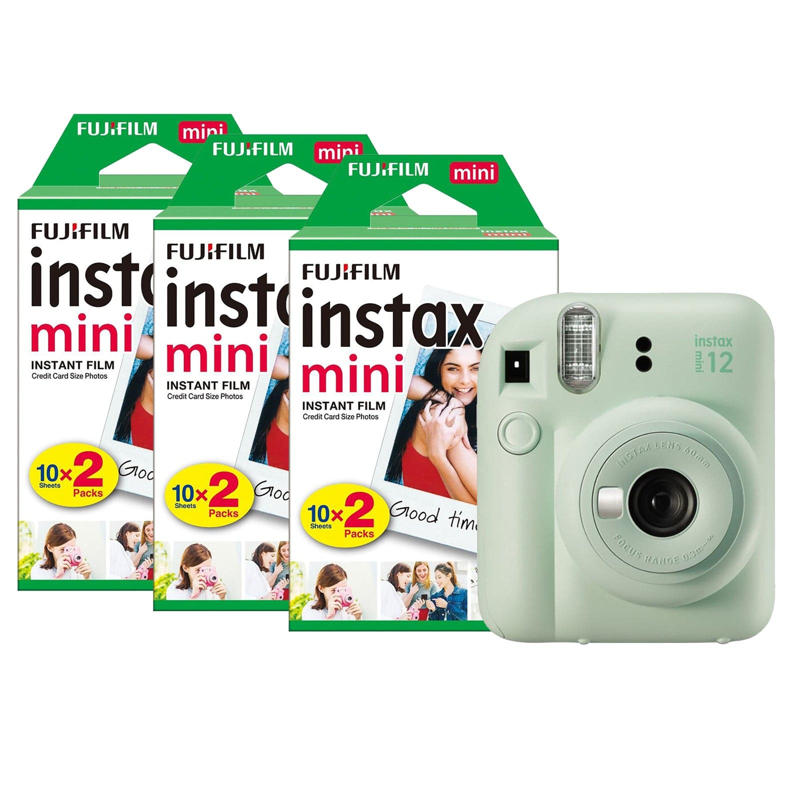 Fujifilm Instax Mini 12 Instant Camera - Mint Green Camera + 60 Shot Pack