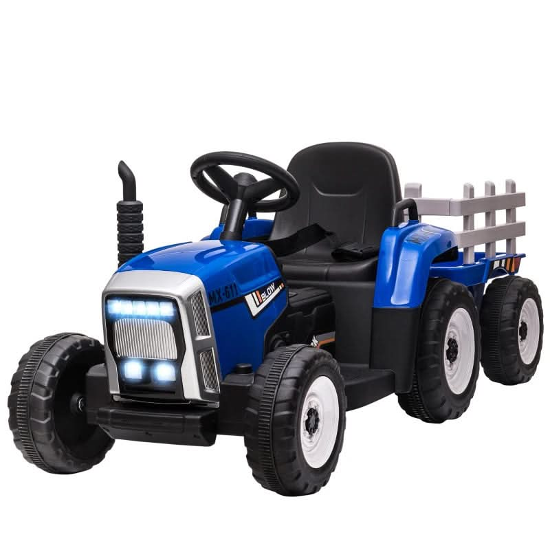 Maplin Plus Kids Electric 12V Ride On Tractor with Detachable Trailer, Remote Control, Music Start Up Sound, Horn & Lights for Ages 3-6 Years Blue