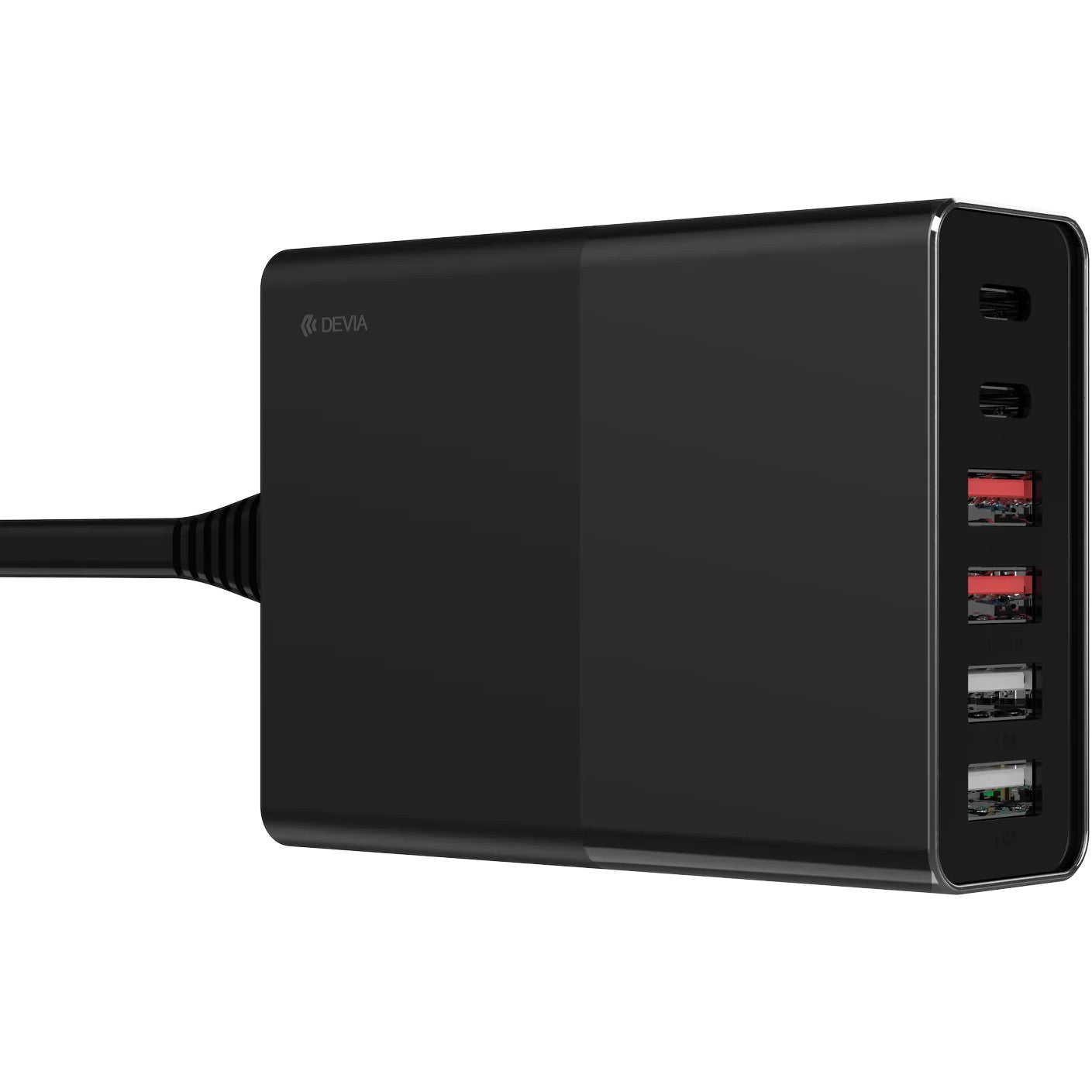 Devia Multi-Port 75W USB-C & USB Desktop Stand Charger for Mobile Phones, Tablets & Laptops - Black