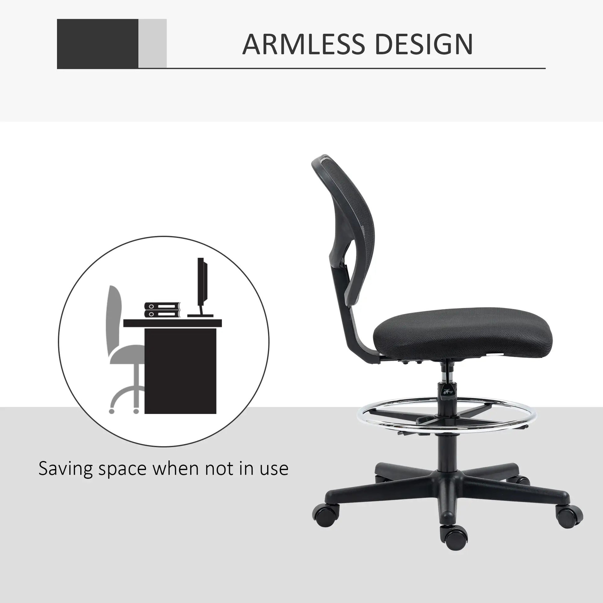 ProperAV Extra Draughtsman Office Chair with Adjustable Footrest Ring - Black