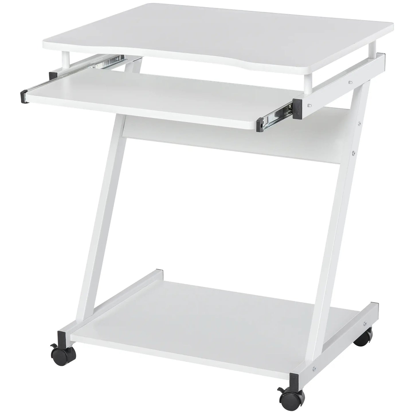 ProperAV Extra Computer Desk with Wheels & Sliding Keyboard Tray White