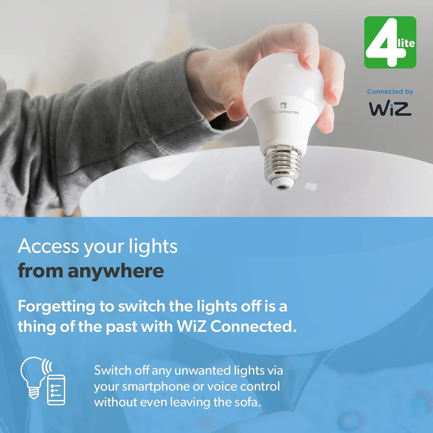 4lite WiZ Connected Smart Lighting Kit including 6x E27 Large Screw White Bulbs, 1x Remote Control & 2x 3-Pin UK Plugs