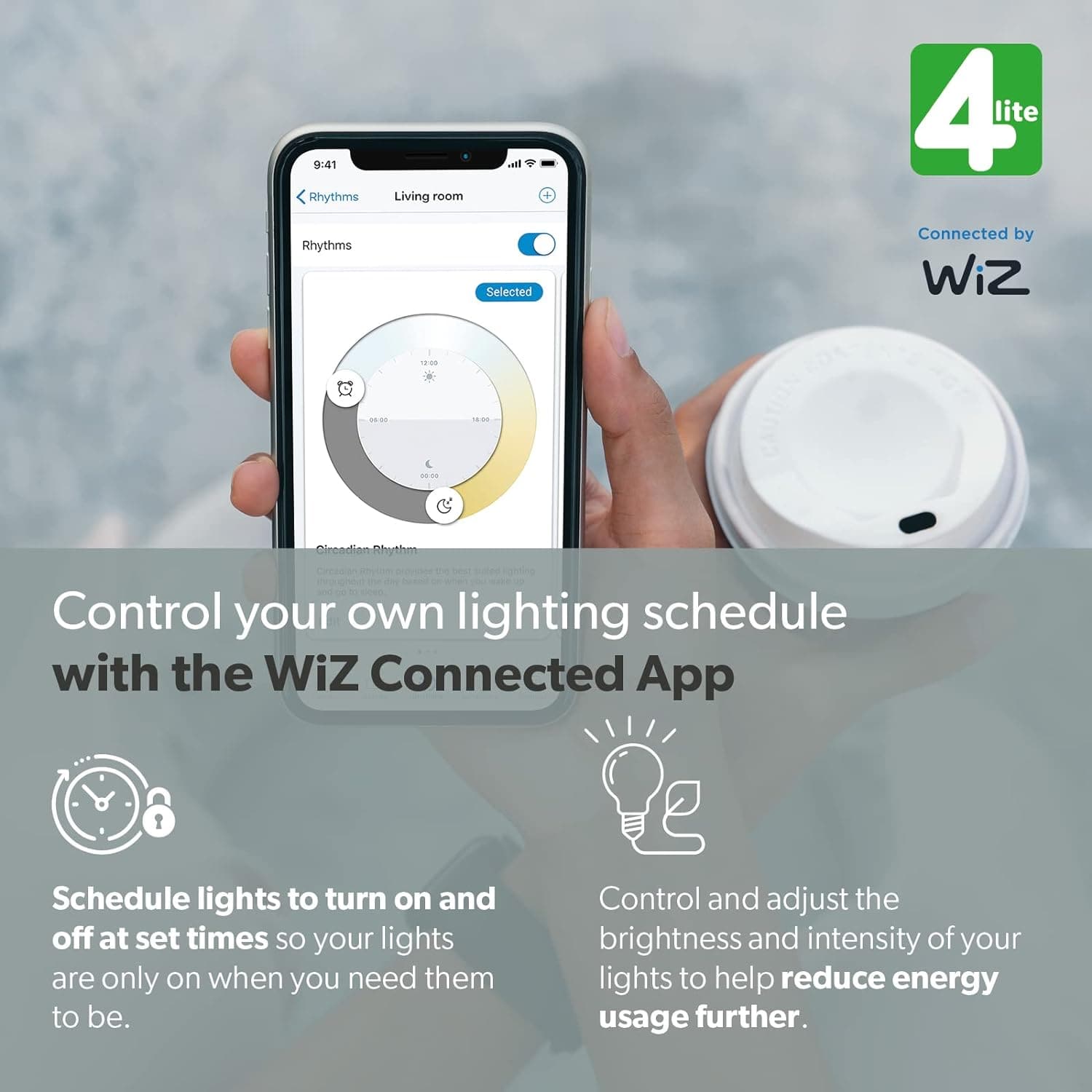 4lite WiZ Connected Smart Lighting Kit including 6x E27 Large Screw White Bulbs, 1x Remote Control & 2x 3-Pin UK Plugs