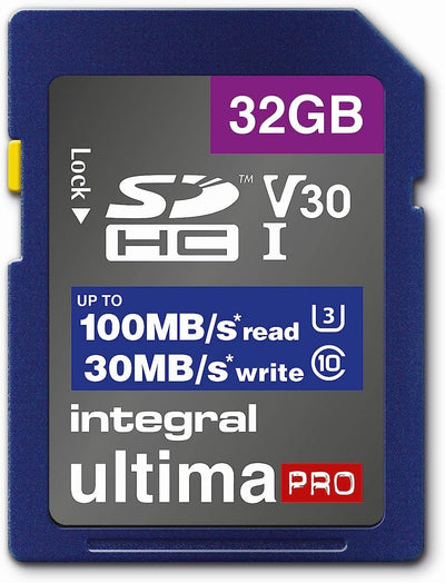 Integral 32GB High Speed V30 UHS-I U3 Class 10 SDHC Memory Card