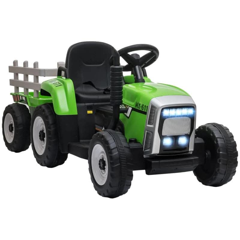 Maplin Plus Kids Electric 12V Ride On Tractor with Detachable Trailer, Remote Control, Music Start Up Sound, Horn & Lights for Ages 3-6 Years Green