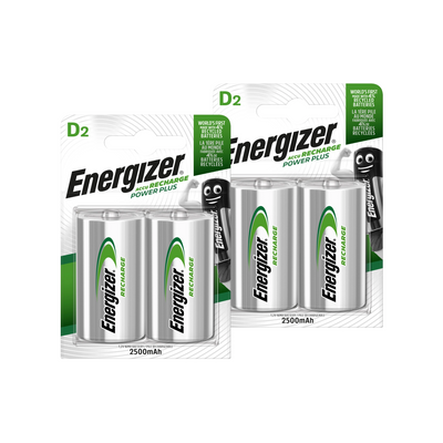 Energizer Recharge Power Plus 2500mAh Ni-MH D Size Rechargeable Batteries - Pack of 4