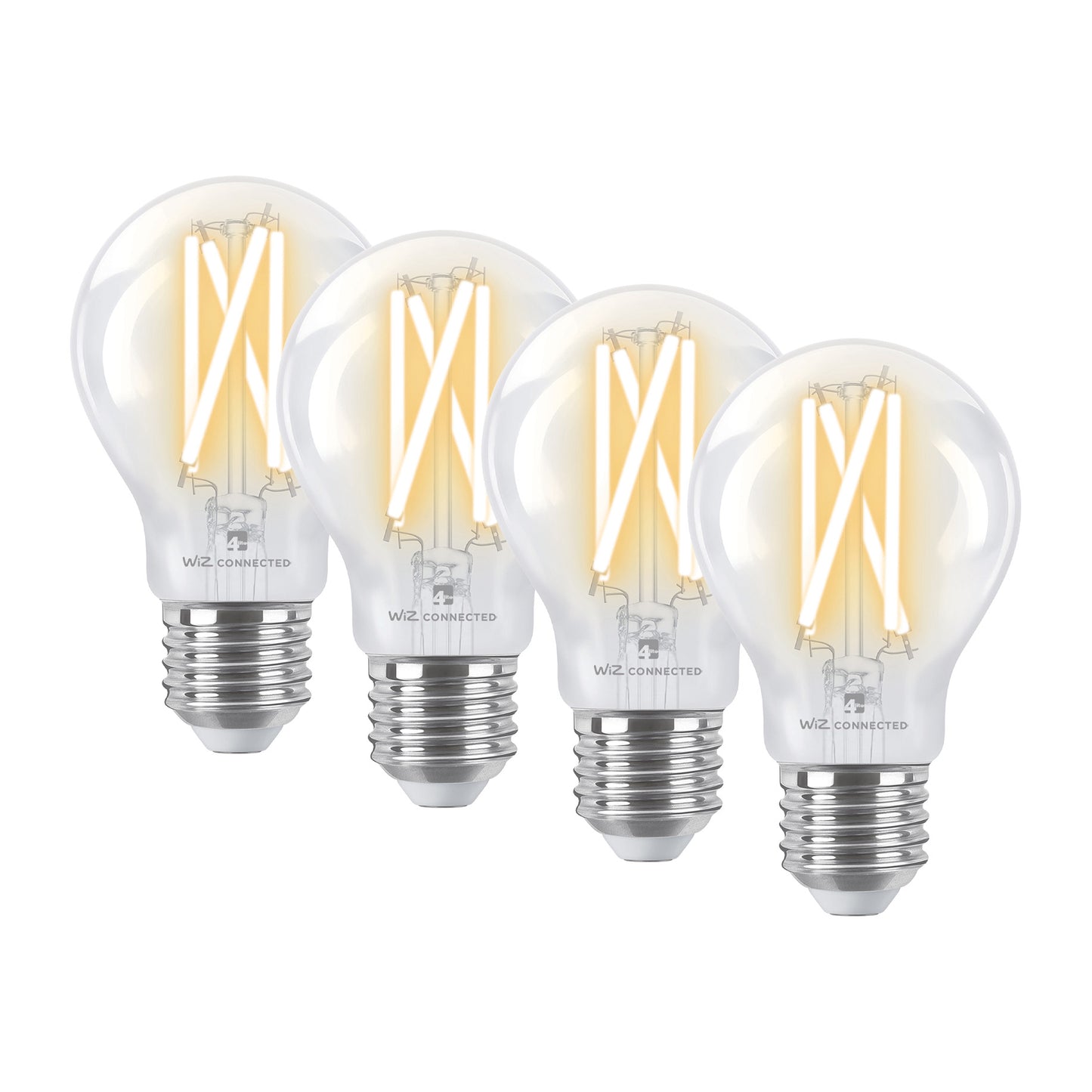 4lite WiZ Connected A60 Filament Clear WiFi LED Smart Bulb - E27 Large Screw Pack of 4