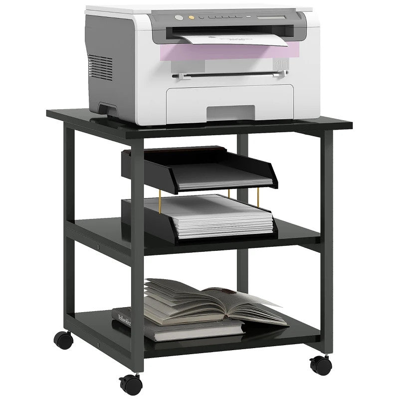 ProperAV Extra Three-Tier Steel Printer Stand with Wheels - Black