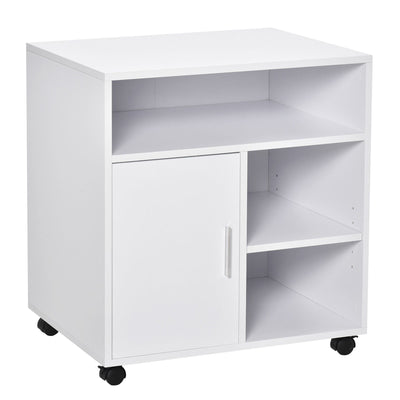 ProperAV Extra Particle Board 4-Compartment Storage Unit with Wheels White