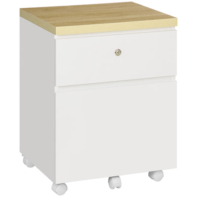 ProperAV Extra Lockable 2-Drawer Filing Cabinet with Hanging Bars & Wheels - White