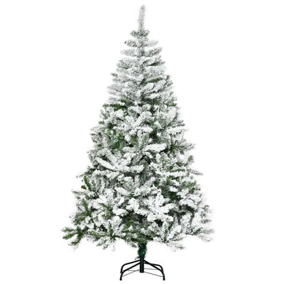 HOMCOM 6ft Snow Flocked Artificial Christmas Tree with Steel Base - Green