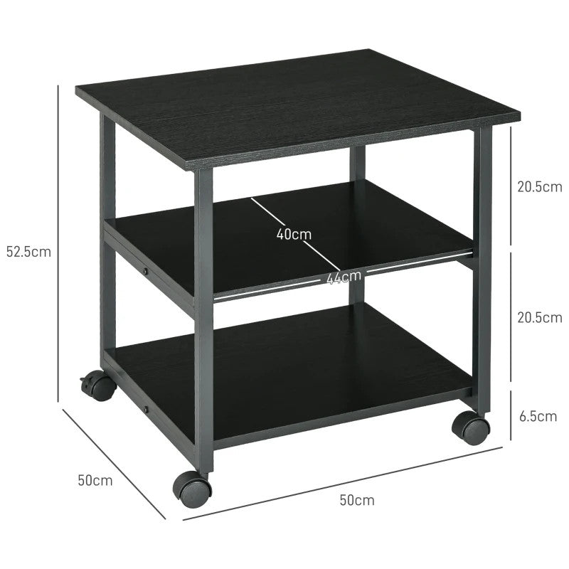 ProperAV Extra Three-Tier Steel Printer Stand with Wheels - Black