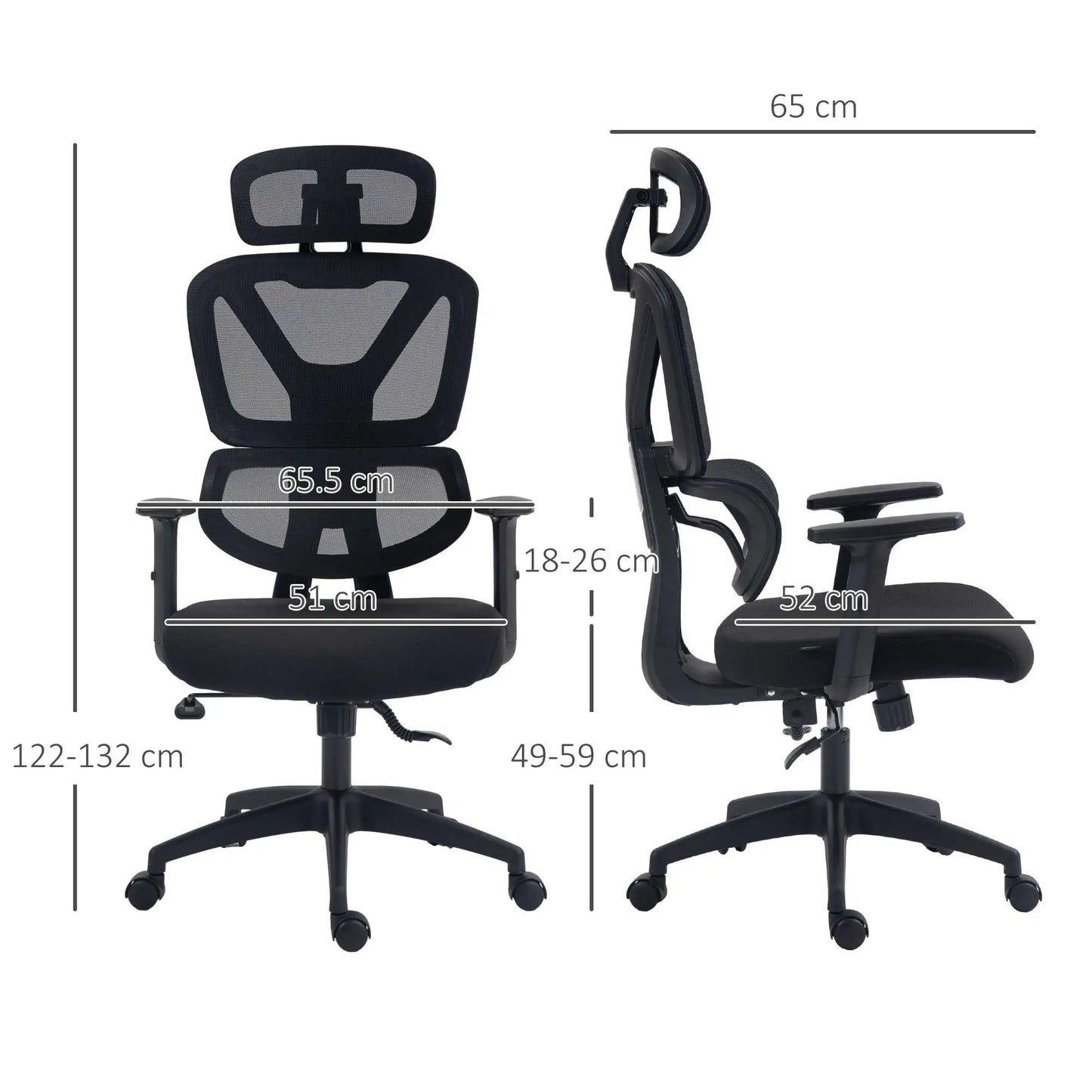 ProperAV Extra Mesh Swivel Adjustable Ergonomic Office Chair with Headrest - Black