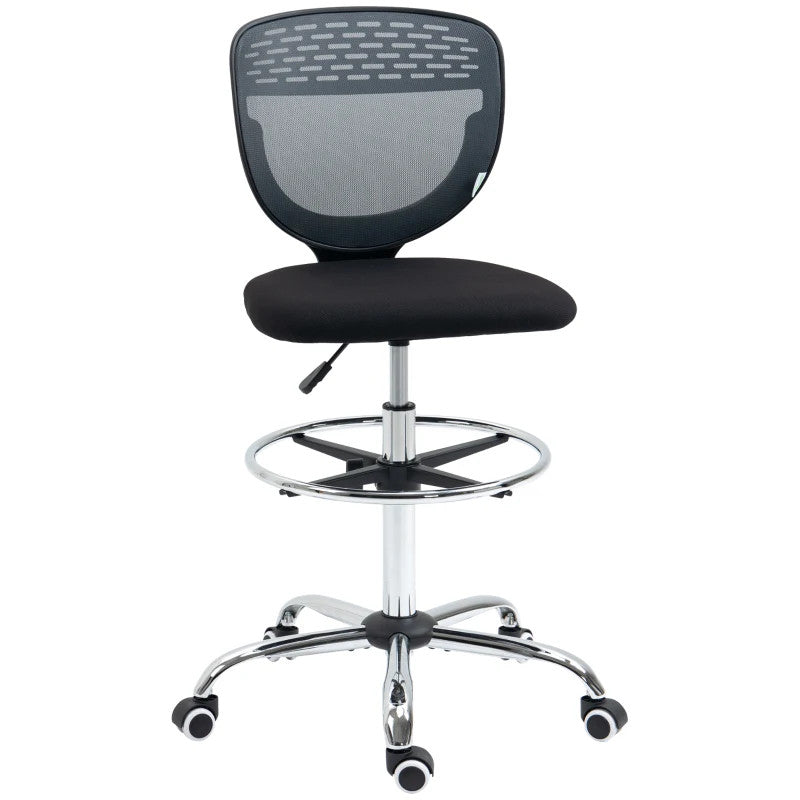 ProperAV Extra Armless Mesh Office Draughtsman Chair with Lumbar Support & Adjustable Foot Ring Grey