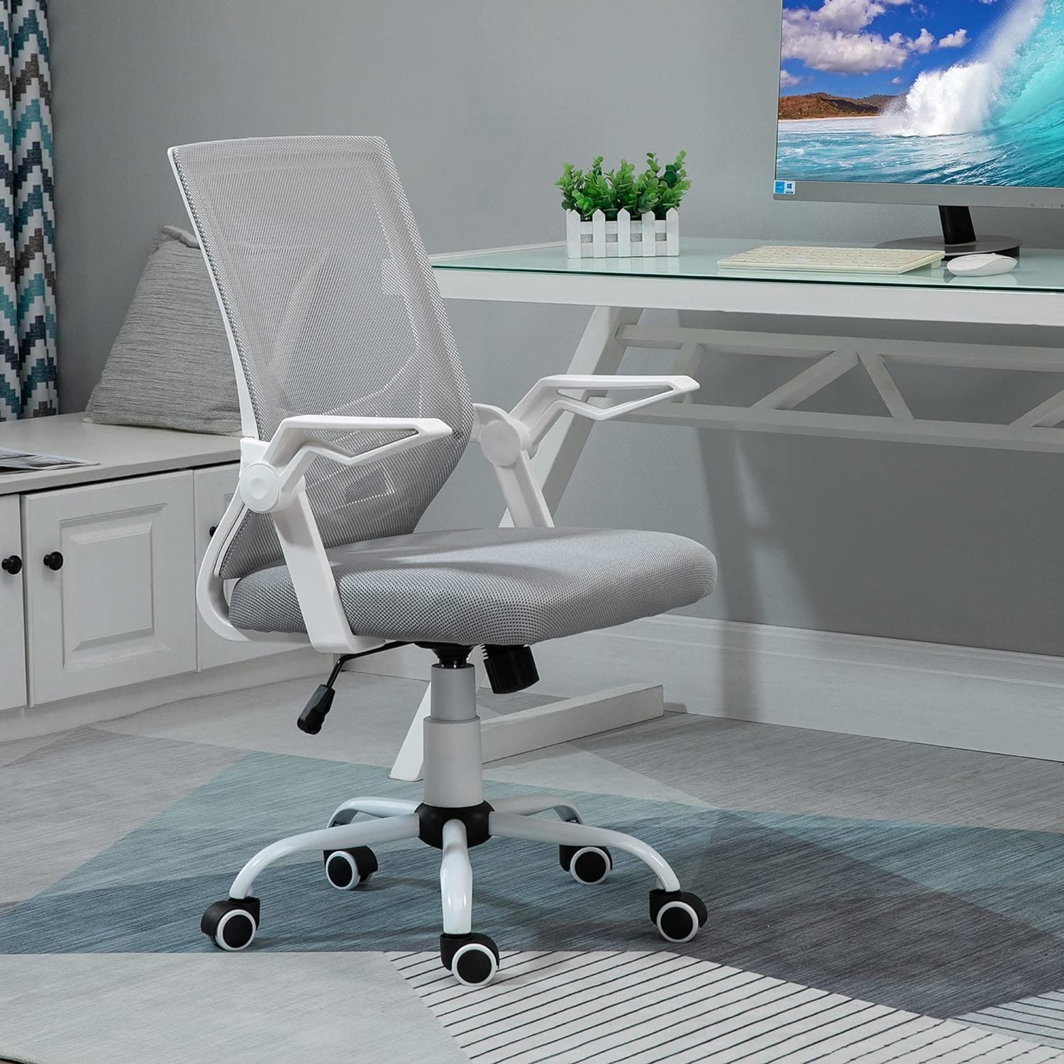 ProperAV Extra Ergonomic Adjustable Office Chair with Flip-up Arm & Lumbar Back Support