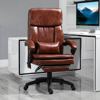 ProperAV Extra PU Leather Adjustable Reclining Executive Office Chair with 7 Point Vibrating Massage & Footrest - Brown