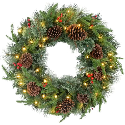 HOMCOM 60" Cone & Berry Christmas Wreath with LED Lights