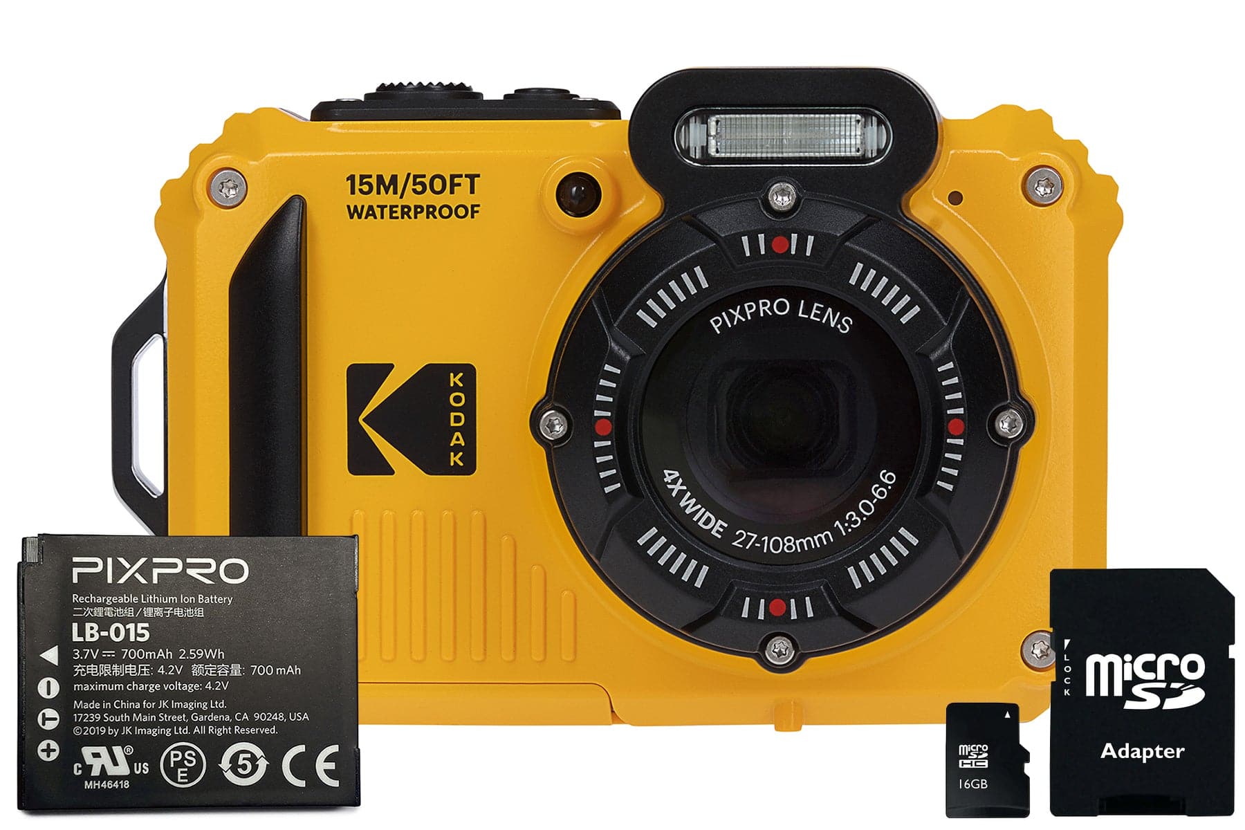 KODAK Pixpro outlets Wpz2 Yellow Rugged Camera Kit inc 32GB MicroSD Card