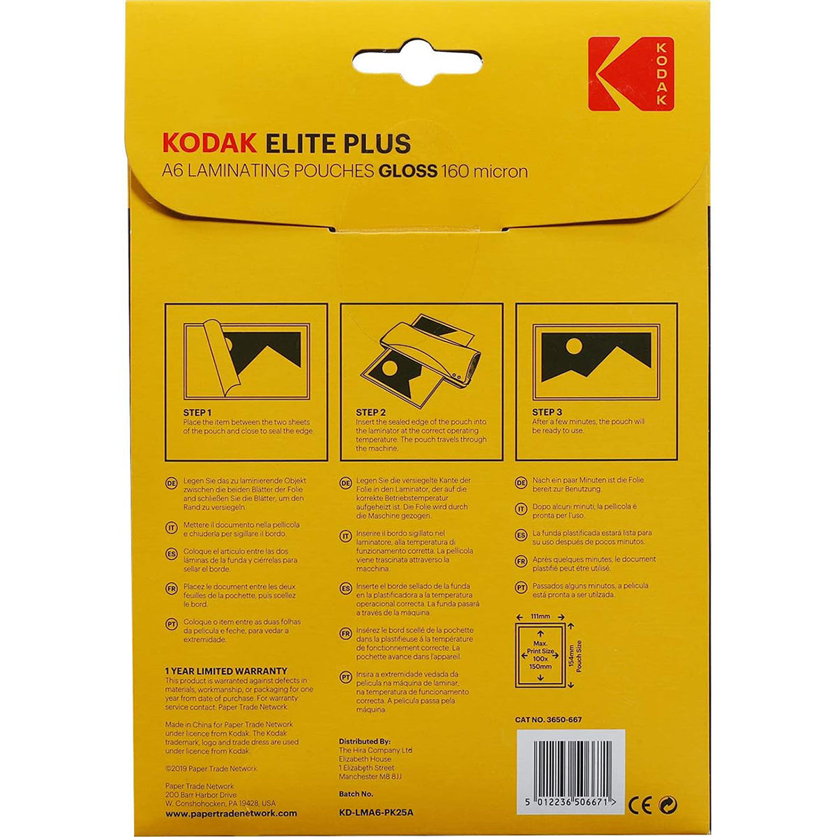 Kodak Elite Plus A6 160 Micron Laminating Pouches Gloss - Pack of 25