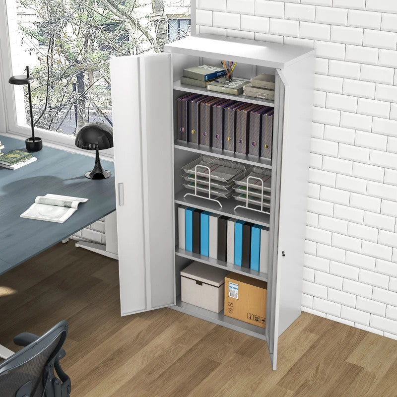 ProperAV Extra Five Shelf Lockable Steel Office Cabinet - White - maplin.co.uk