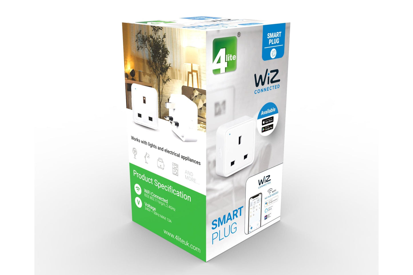 4lite WiZ Connected Smart Lighting Kit including 6x E27 Large Screw White Bulbs, 1x Remote Control & 2x 3-Pin UK Plugs