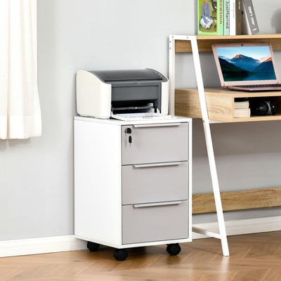 ProperAV Extra 3-Drawer Locking Mobile Filing Cabinet with Wheels - White