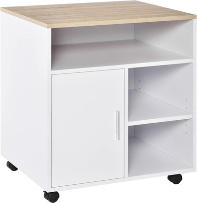 ProperAV Extra Particle Board 4-Compartment Storage Unit with Wheels White & Oak