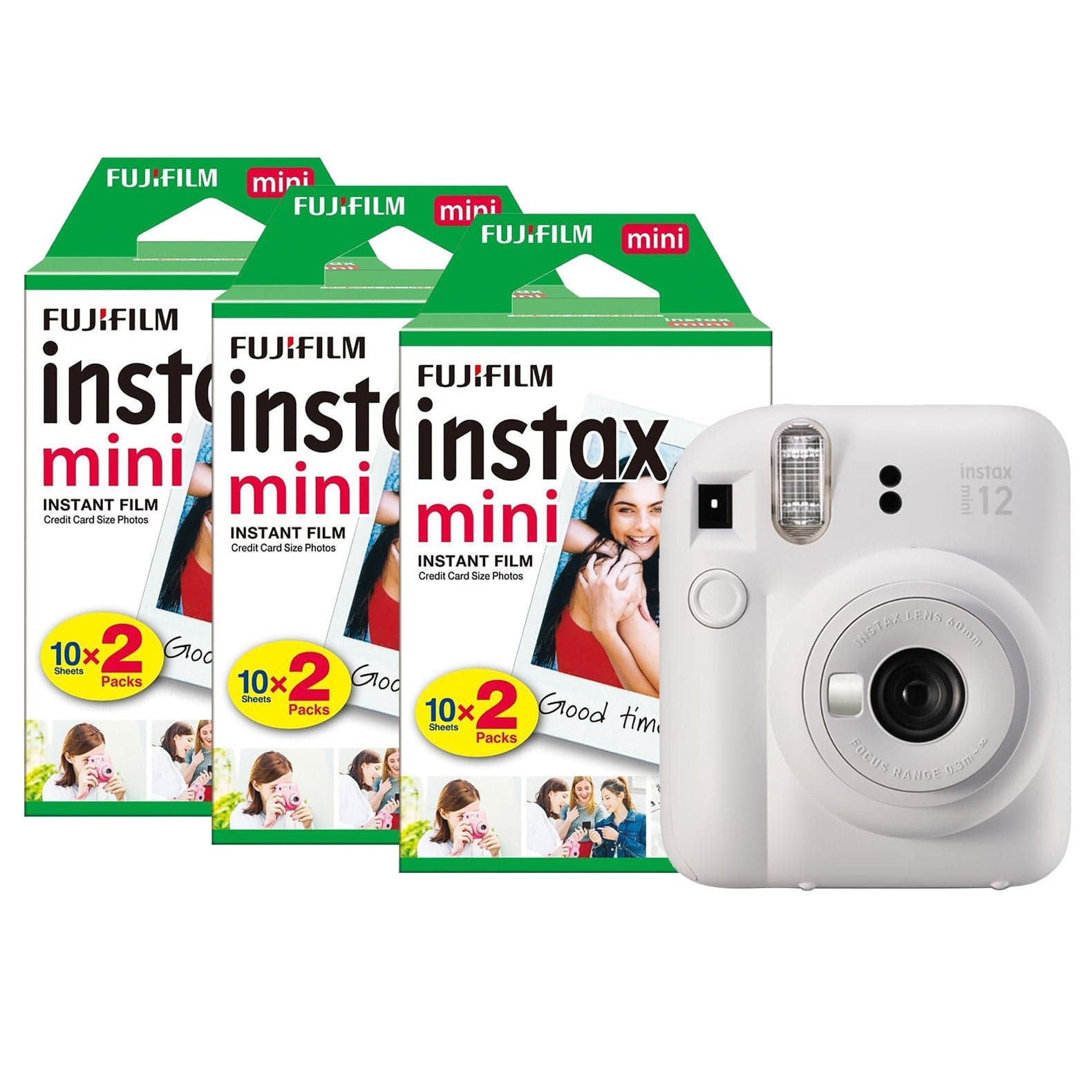 Fujifilm Instax Mini 12 Instant Camera - Clay White Camera + 60 Shot Pack