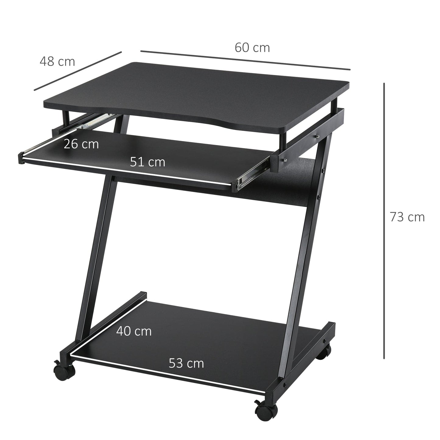 ProperAV Extra Computer Desk with Wheels & Sliding Keyboard Tray