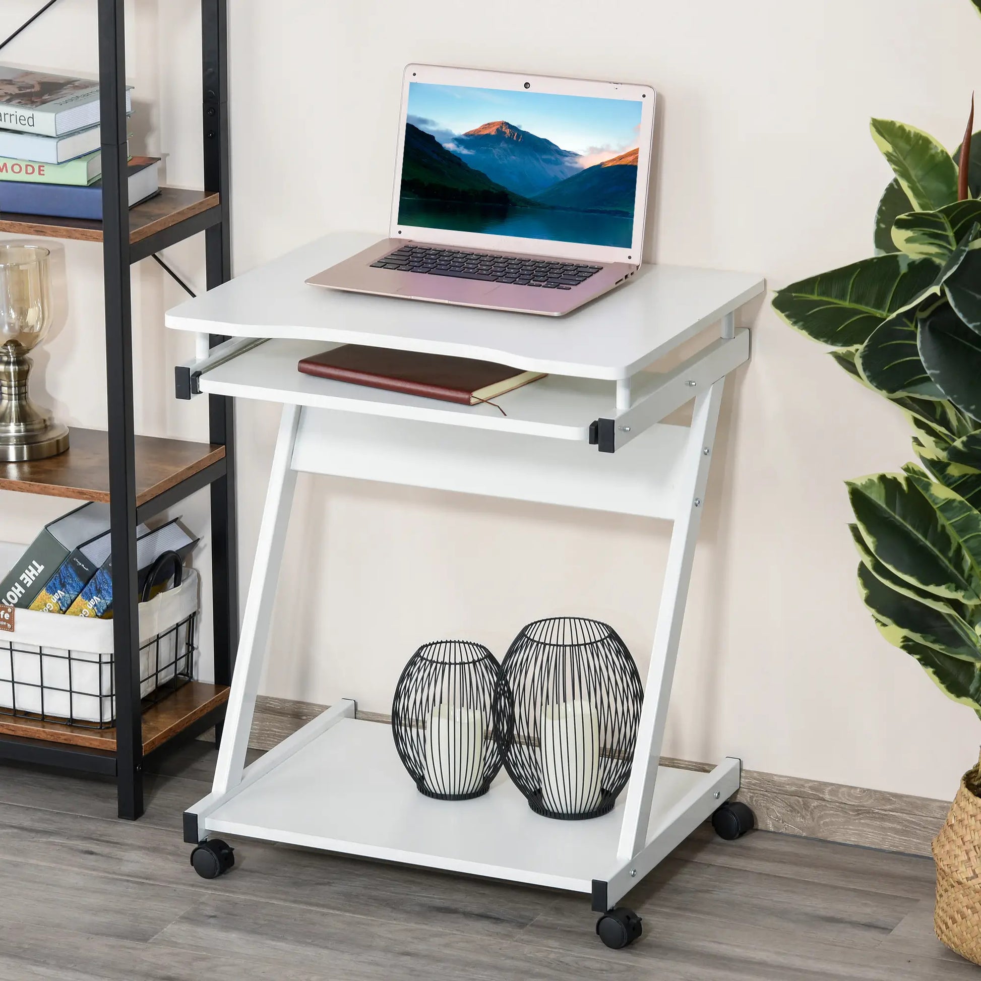 ProperAV Extra Computer Desk with Wheels & Sliding Keyboard Tray