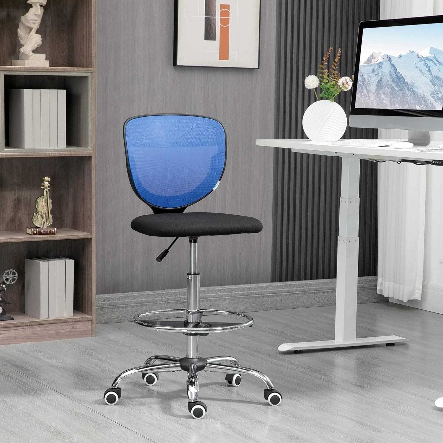 ProperAV Extra Armless Mesh Office Draughtsman Chair with Lumbar Support & Adjustable Foot Ring