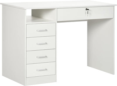 ProperAV Extra Home Office Desk with Lockable Drawer & Storage Shelf White