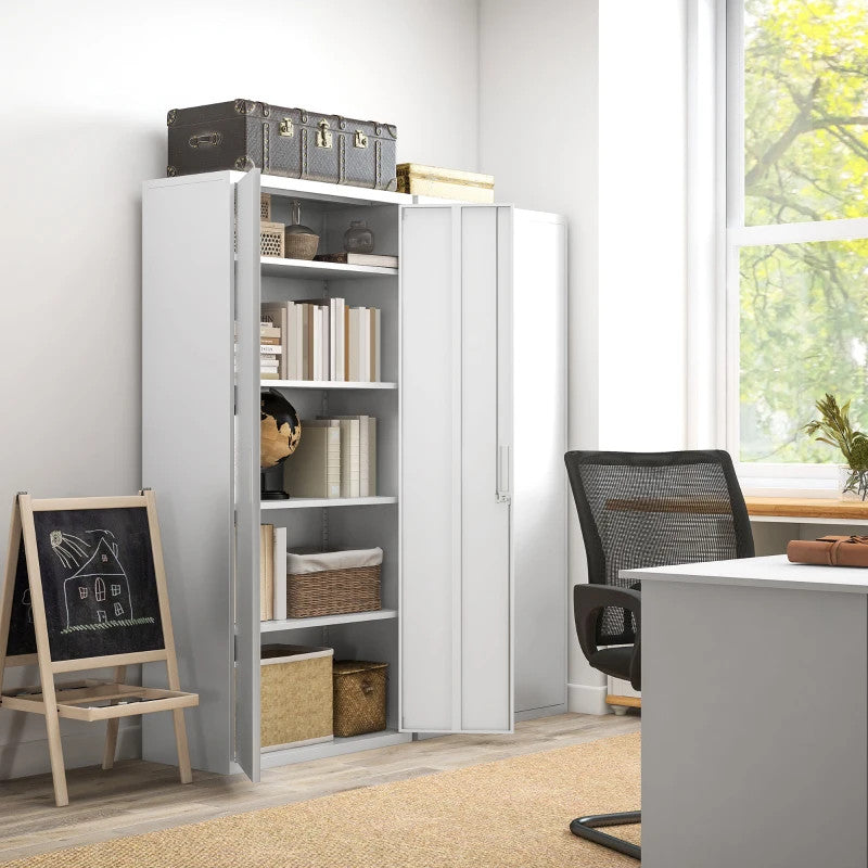 ProperAV Extra Five Shelf Lockable Steel Office Cabinet - White - maplin.co.uk