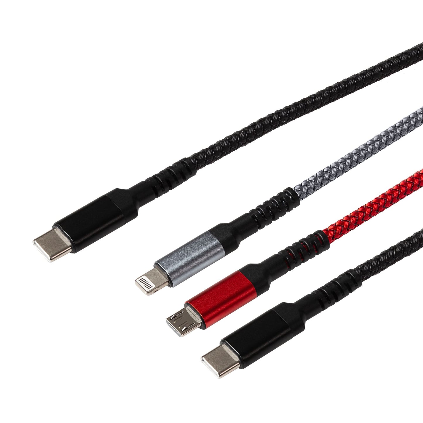 Maplin USB-C to 3-in-1 Multi-Charging USB-C / Lightning / Micro USB 100W Braided Cable - 1.2m