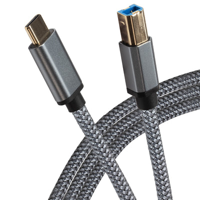 Maplin USB-C to USB-B Braided Cable - Grey, 5m