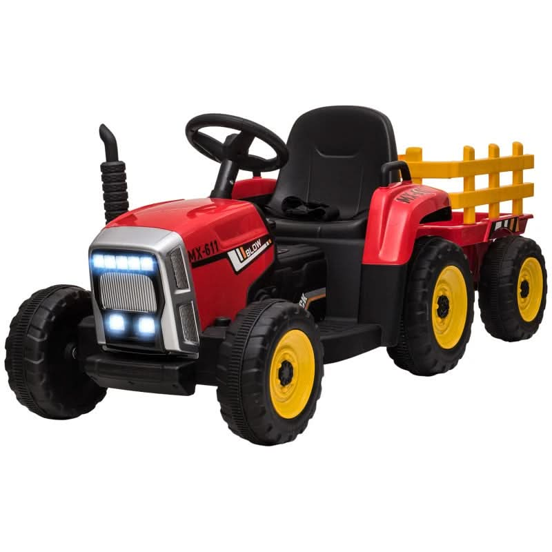 Maplin Plus Kids Electric 12V Ride On Tractor with Detachable Trailer, Remote Control, Music Start Up Sound, Horn & Lights for Ages 3-6 Years Red