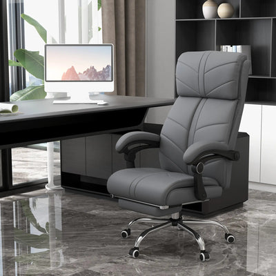 ProperAV Extra PU Leather Heated Vibrating Massage Executive Office Chair with Footrest - Grey