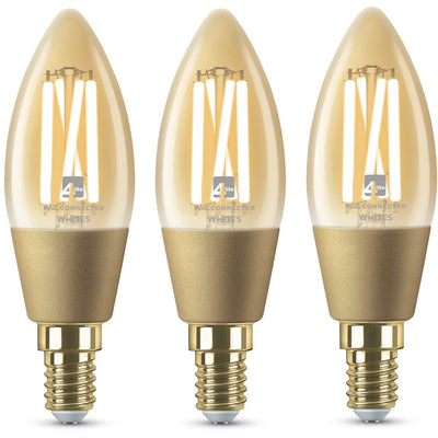 4lite WiZ Connected C35 Candle Filament Amber WiFi LED Smart Bulb - E14 Small Screw Pack of 3